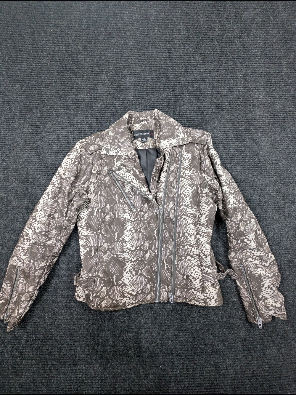 Coleen Lopez Women's Snake-Print Moto Jacket - Taupe & White
